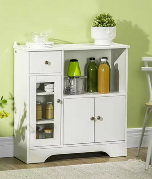 Modern Keukendressoir met Glazen Deur, Lade en Planken – 80×30×82 cm Opbergkast