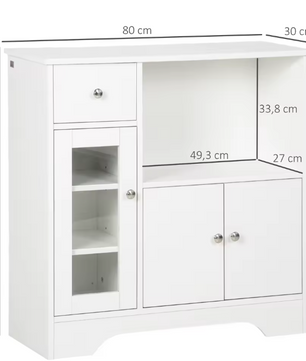 Modern Keukendressoir met Glazen Deur, Lade en Planken – 80×30×82 cm Opbergkast