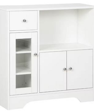 Modern Keukendressoir met Glazen Deur, Lade en Planken – 80×30×82 cm Opbergkast