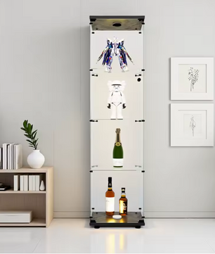 Glazen Vitrinekast met LED-Verlichting – 4-Laags Gehard Glas Displaykast voor Boeken, Modellen en Collecties
