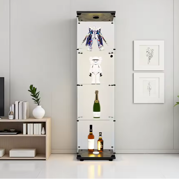 Glazen Vitrinekast met LED-Verlichting – 4-Laags Gehard Glas Displaykast voor Boeken, Modellen en Collecties