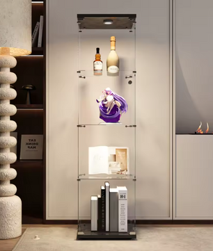 Glazen Vitrinekast met LED-Verlichting – 4-Laags Gehard Glas Displaykast voor Boeken, Modellen en Collecties