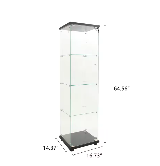 Glazen Vitrinekast met LED-Verlichting – 4-Laags Gehard Glas Displaykast voor Boeken, Modellen en Collecties