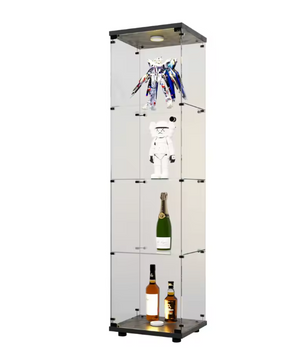 Glazen Vitrinekast met LED-Verlichting – 4-Laags Gehard Glas Displaykast voor Boeken, Modellen en Collecties