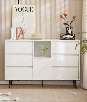 Dressoir met LED-Verlichting – 120×40×80 cm, 6 Lades en Push-Open Deuren