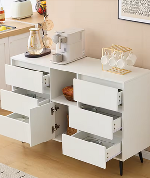 Dressoir met LED-Verlichting – 120×40×80 cm, 6 Lades en Push-Open Deuren