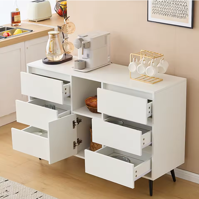 Dressoir met LED-Verlichting – 120×40×80 cm, 6 Lades en Push-Open Deuren