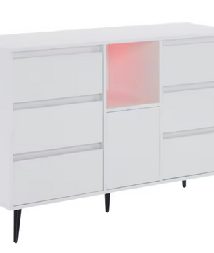 Dressoir met LED-Verlichting – 120×40×80 cm, 6 Lades en Push-Open Deuren