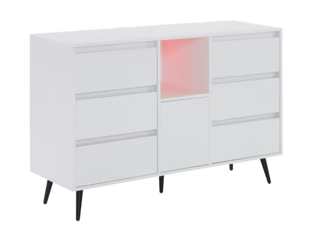 Dressoir met LED-Verlichting – 120×40×80 cm, 6 Lades en Push-Open Deuren