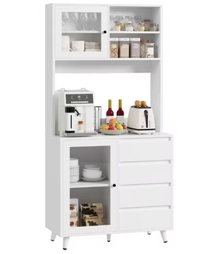 Hoge Keukenkast met Glazen Deuren en 4 Lades – 80×40×180 cm