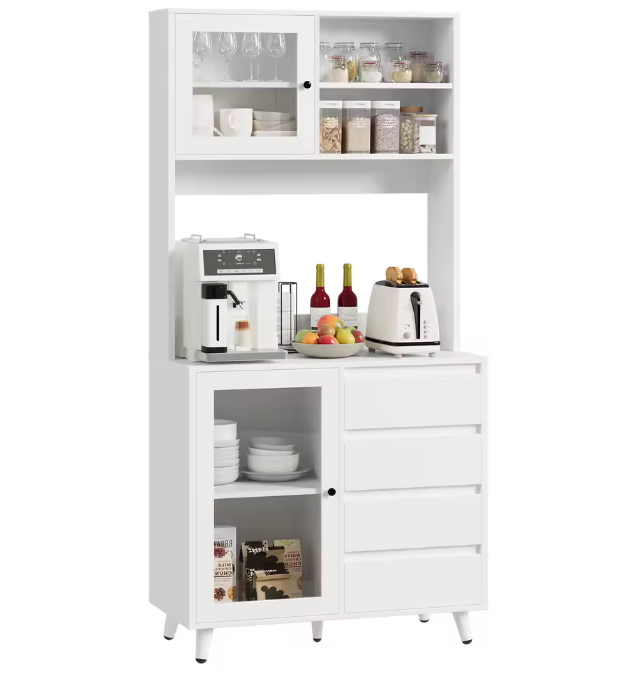 Hoge Keukenkast met Glazen Deuren en 4 Lades – 80×40×180 cm