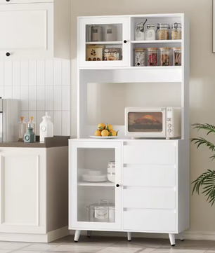 Hoge Keukenkast met Glazen Deuren en 4 Lades – 80×40×180 cm