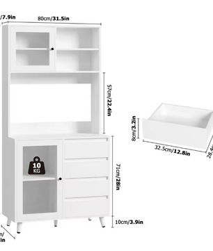 Hoge Keukenkast met Glazen Deuren en 4 Lades – 80×40×180 cm