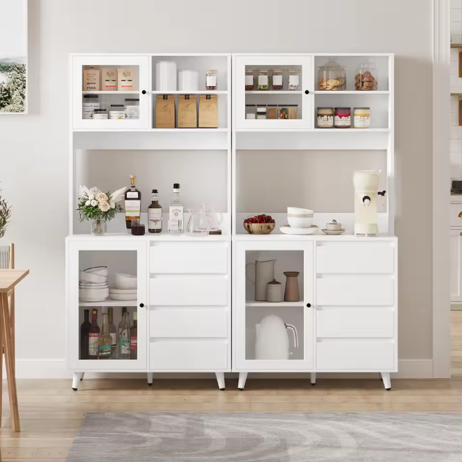 Hoge Keukenkast met Glazen Deuren en 4 Lades – 80×40×180 cm