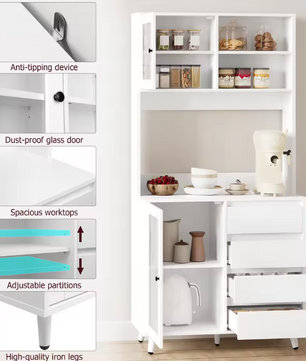 Hoge Keukenkast met Glazen Deuren en 4 Lades – 80×40×180 cm