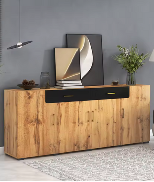 Dressoir met 4 Deuren en 2 Lades – 208×39,5×80 cm Opbergkast