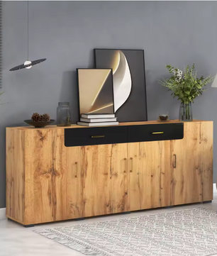 Dressoir met 4 Deuren en 2 Lades – 208×39,5×80 cm Opbergkast