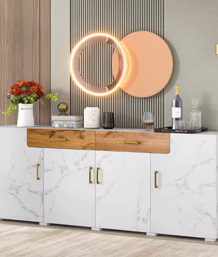 Dressoir met 4 Deuren en 2 Lades – 208×39,5×80 cm Opbergkast