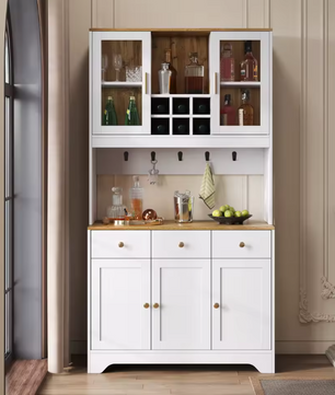 Hoge Keukenkast met Lades en Glazen Deuren – 94,5×30×175,5 cm, Witte Houtnerf