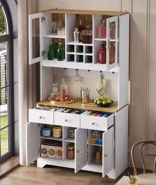 Hoge Keukenkast met Lades en Glazen Deuren – 94,5×30×175,5 cm, Witte Houtnerf