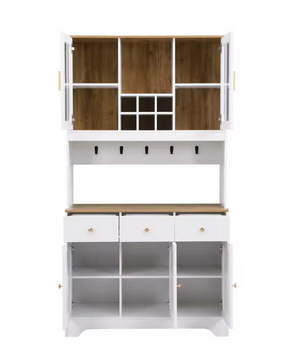 Hoge Keukenkast met Lades en Glazen Deuren – 94,5×30×175,5 cm, Witte Houtnerf