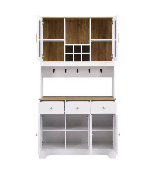 Hoge Keukenkast met Lades en Glazen Deuren – 94,5×30×175,5 cm, Witte Houtnerf