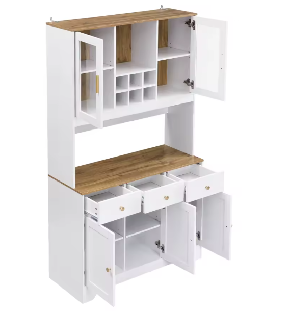 Hoge Keukenkast met Lades en Glazen Deuren – 94,5×30×175,5 cm, Witte Houtnerf