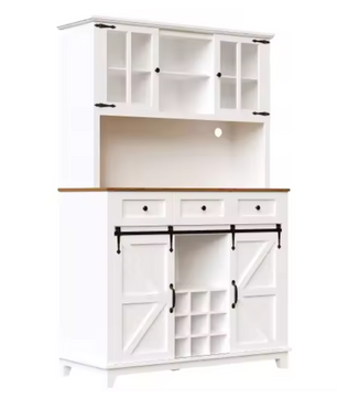 Keukenkast met LED-Verlichting – Moderne Buffetkast met Glazen Deuren en Schuifdeur, 105×38,4×180 cm