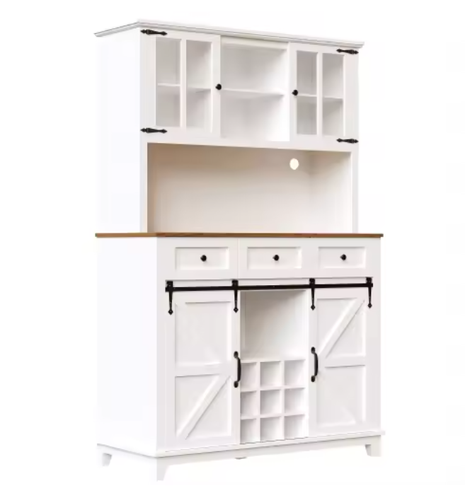 Keukenkast met LED-Verlichting – Moderne Buffetkast met Glazen Deuren en Schuifdeur, 105×38,4×180 cm