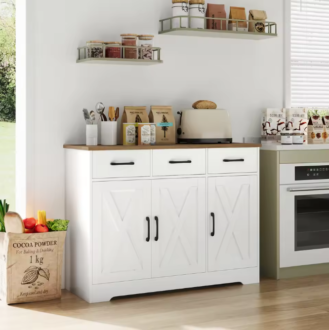 Dressoir met 3 Lades en 3 Deuren – Keukenkast met Werkblad, 108×38.5×81 cm