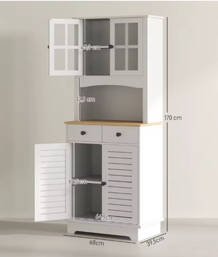 Keukenkast met Verstelbare Planken – Hoge Opbergkast met Deuren en Laden, 68×39.5×170 cm