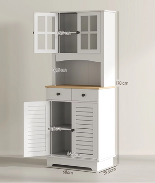 Keukenkast met Verstelbare Planken – Hoge Opbergkast met Deuren en Laden, 68×39.5×170 cm