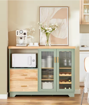 Buffetdressoir met Glazen Deuren – Keukenkast en Halkast voor Opbergen
