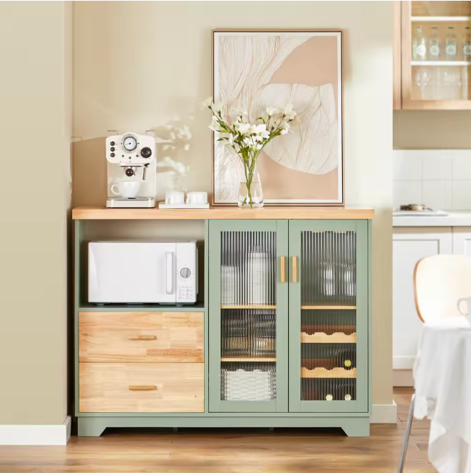 Buffetdressoir met Glazen Deuren – Keukenkast en Halkast voor Opbergen