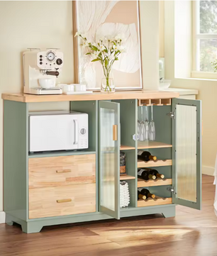 Buffetdressoir met Glazen Deuren – Keukenkast en Halkast voor Opbergen