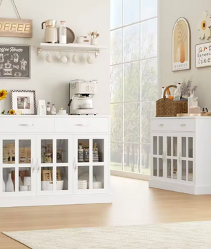 Wit Keukendressoir met 3 Laden en 3 Glazen Deuren – Dressoir 120×84×40 cm