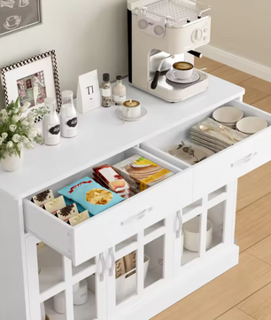 Wit Keukendressoir met 3 Laden en 3 Glazen Deuren – Dressoir 120×84×40 cm