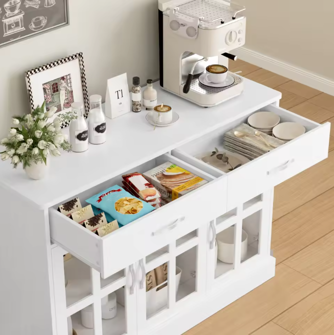 Wit Keukendressoir met 3 Laden en 3 Glazen Deuren – Dressoir 120×84×40 cm