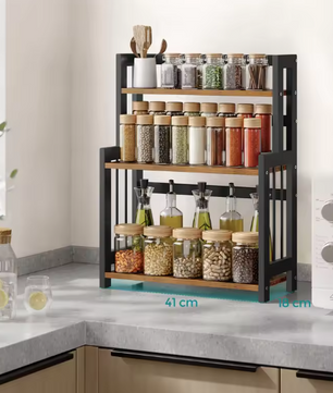 Kruidenrek met 3 Niveaus – Bamboe Keukenplank en Opbergrek voor Werkblad