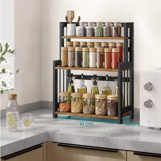 Kruidenrek met 3 Niveaus – Bamboe Keukenplank en Opbergrek voor Werkblad