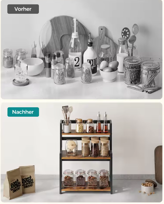 Kruidenrek met 3 Niveaus – Bamboe Keukenplank en Opbergrek voor Werkblad