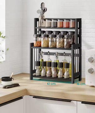 Kruidenrek met 3 Niveaus – Bamboe Keukenplank en Opbergrek voor Werkblad