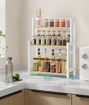 Kruidenrek met 3 Niveaus – Bamboe Keukenplank en Opbergrek voor Werkblad