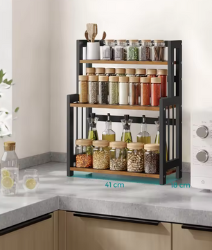 Kruidenrek met 3 Niveaus – Bamboe Keukenplank en Opbergrek voor Werkblad