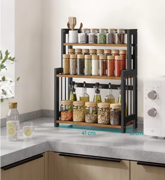 Kruidenrek met 3 Niveaus – Bamboe Keukenplank en Opbergrek voor Werkblad