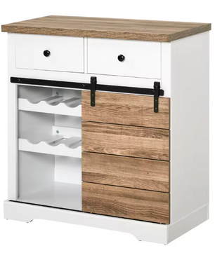 Keukenkast met Schuifdeur en Flessenrek – Dressoir met Lades en Planken, Wit 80×39×86 cm