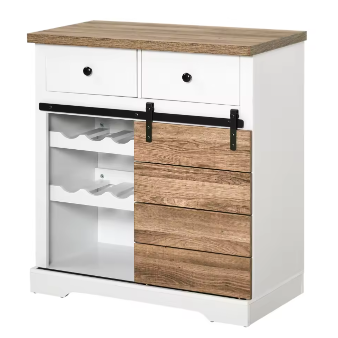 Keukenkast met Schuifdeur en Flessenrek – Dressoir met Lades en Planken, Wit 80×39×86 cm