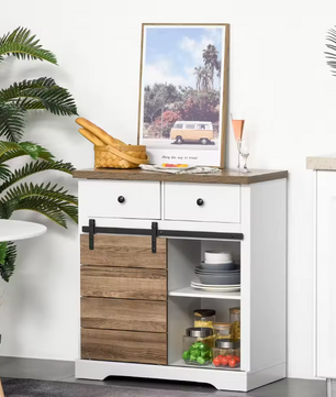 Keukenkast met Schuifdeur en Flessenrek – Dressoir met Lades en Planken, Wit 80×39×86 cm