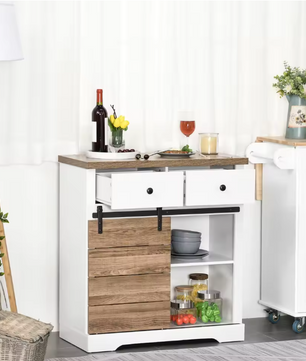 Keukenkast met Schuifdeur en Flessenrek – Dressoir met Lades en Planken, Wit 80×39×86 cm