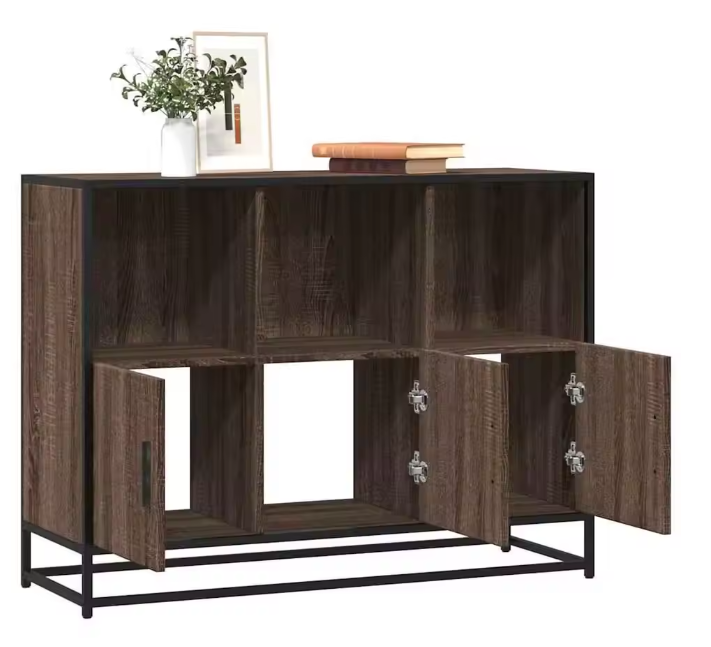 Modern Eiken Dressoir – Opbergkast van MDF en Metaal, 100×35×76 cm